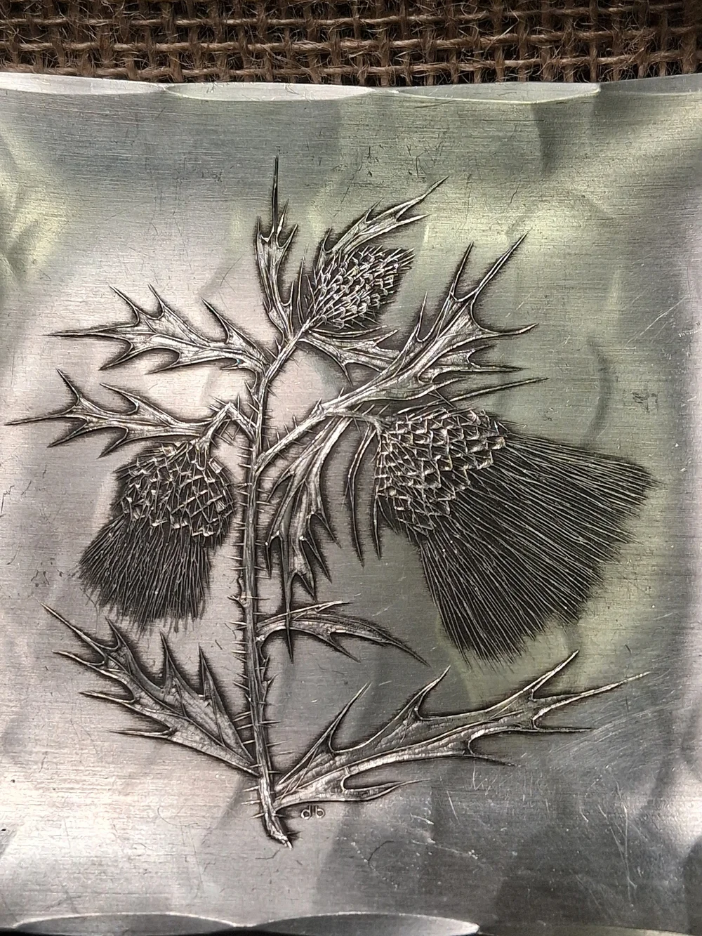 Vintage Mid-Century Wendell August Forge Hand-Wrought Aluminum Thistle Tray